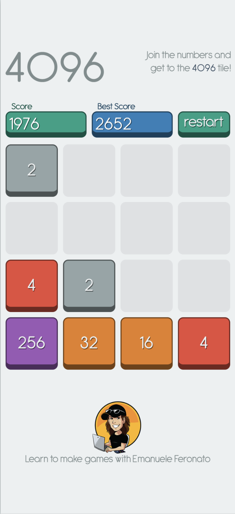 Mobile view of the 4096 game.